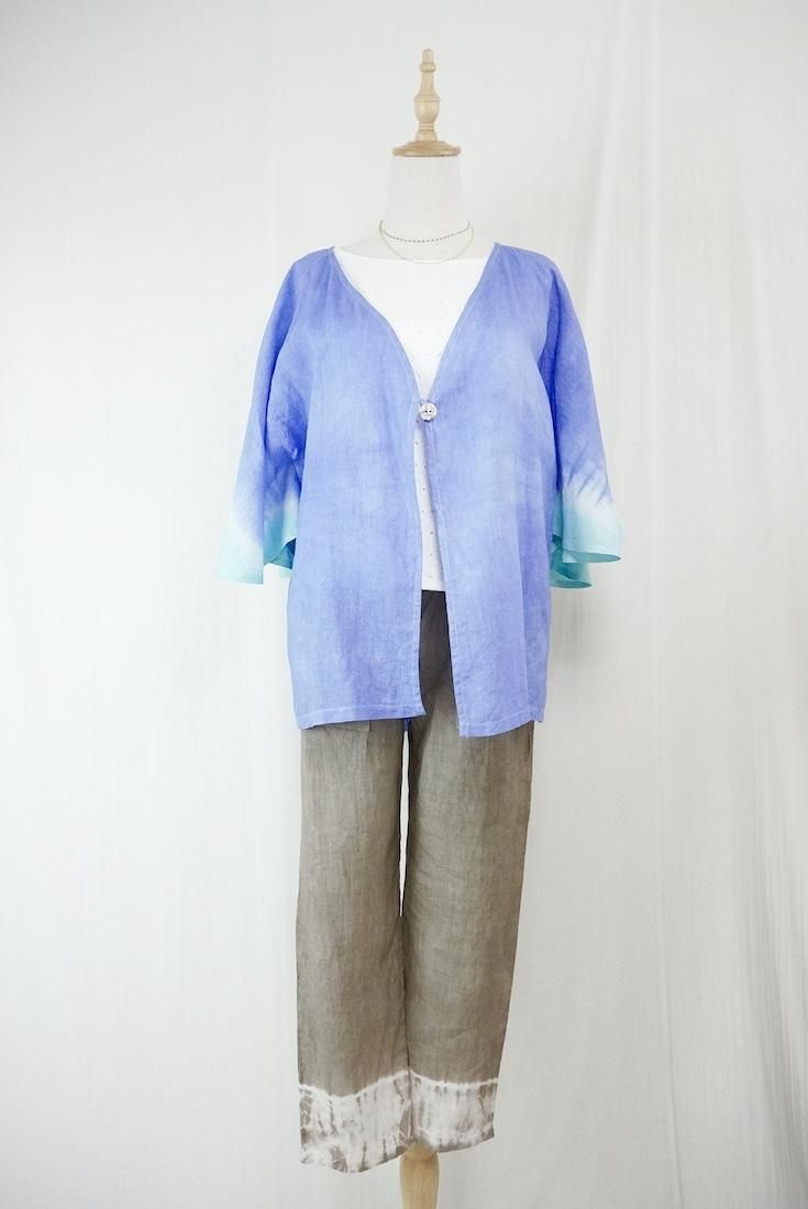 French Linen Flare Cardigan Horizon x Turquoise