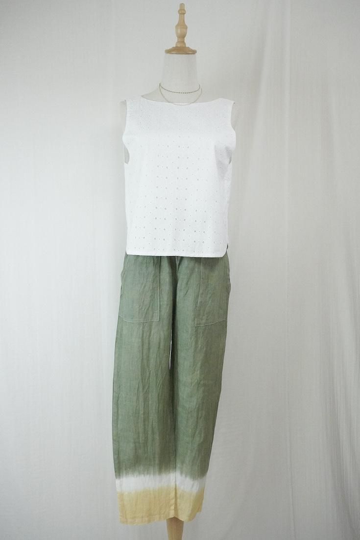 French Linen Easy Pants Greentea x Custard