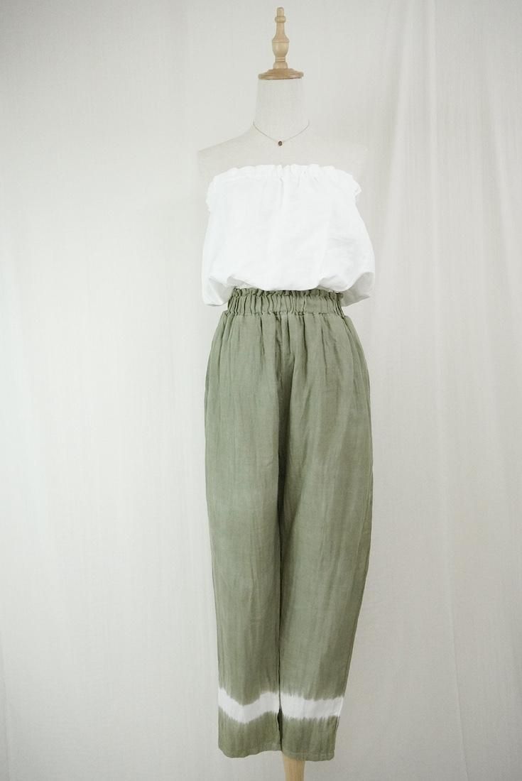 W gauze Lazy Pants “Greentea”