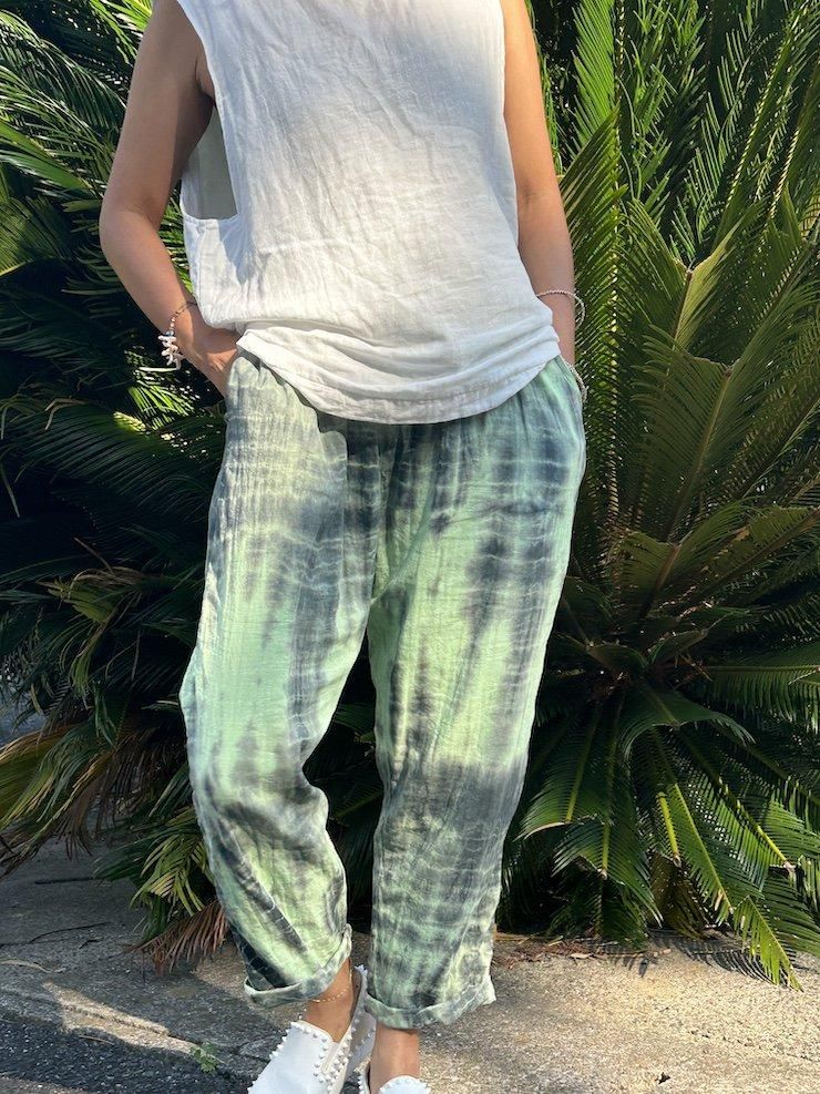 W gauze Lazy Pants Babyleaf x Black