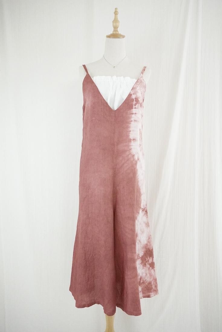 French Linen Long Rompers Bordeaux