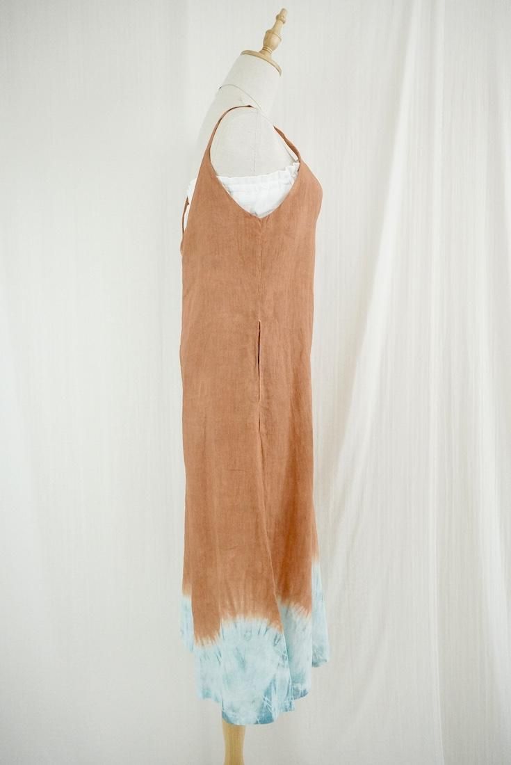 French Linen Long Rompers Terracotta x VintageBlue