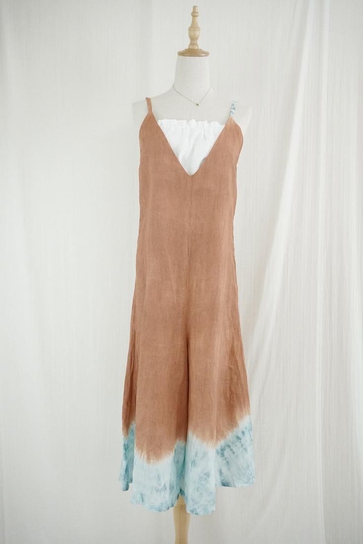 French Linen Long Rompers Terracotta x VintageBlue