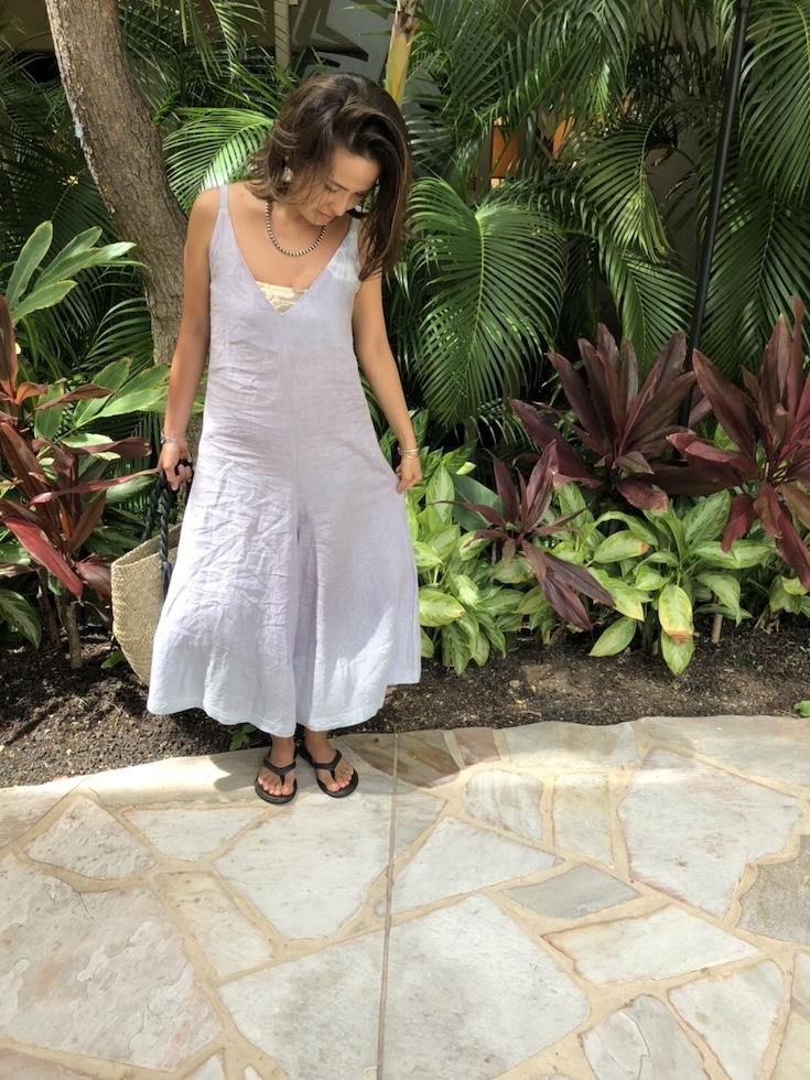 French Linen Long Rompers Ivy x Olive