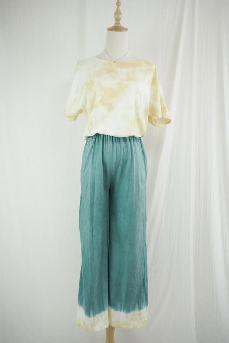 Cotton Tee in long pants Custard x Deepgreen