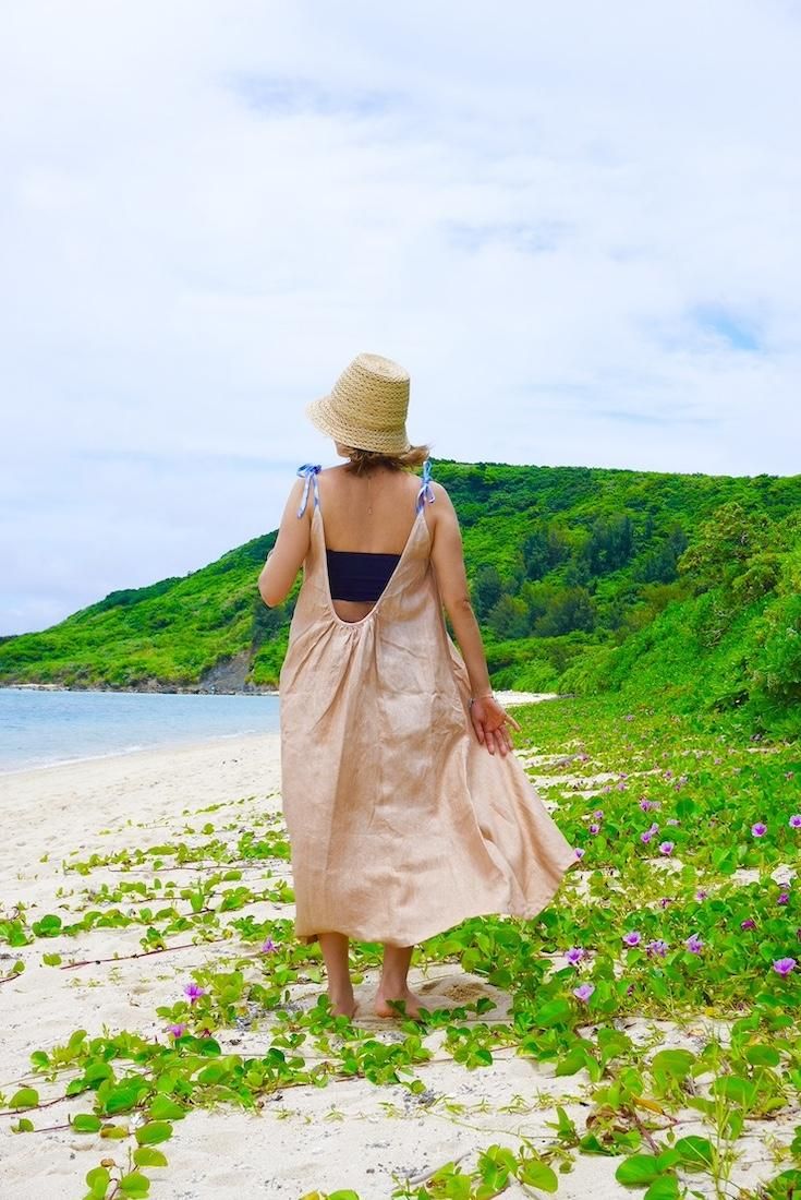 Japan Linen Ribbon camisole op Lavender x Salmon