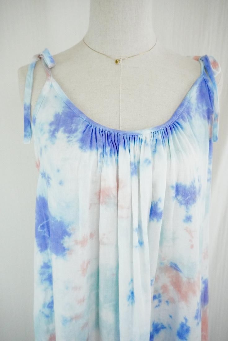 W gauze Ribbon camisole op Hydrangea x Salmon x IceMint