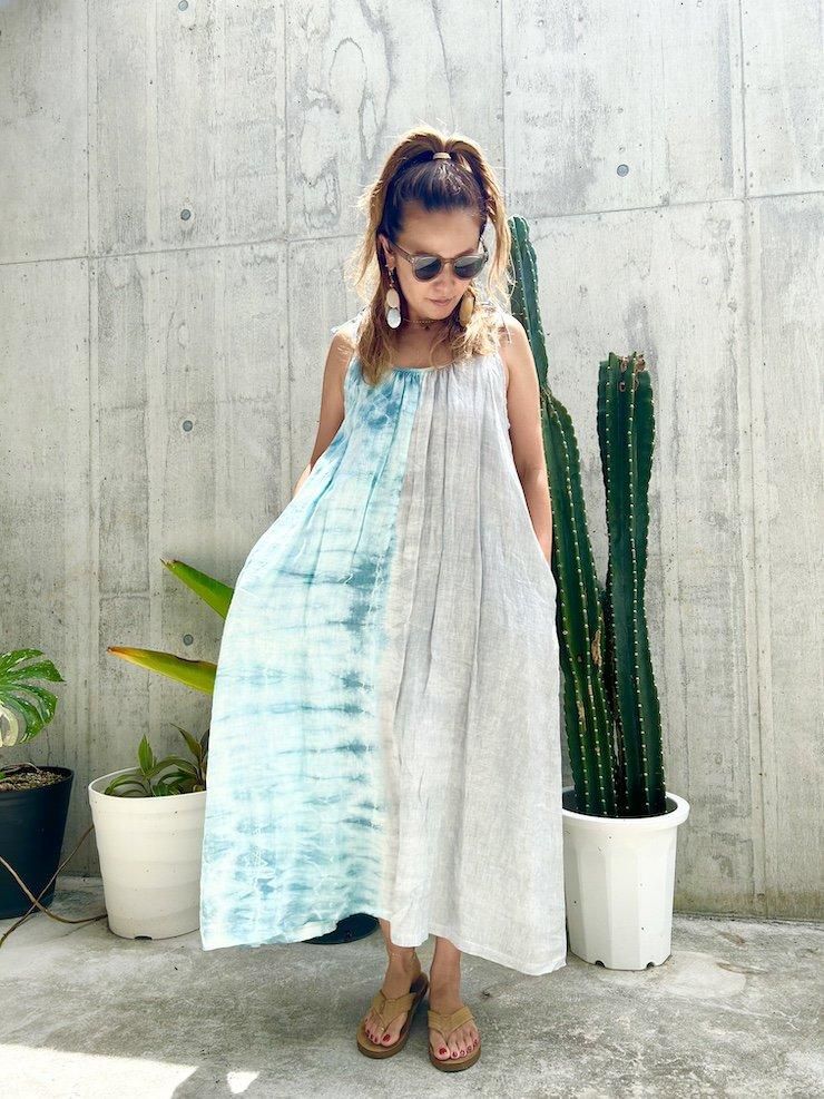 W gauze Ribbon camisole op Hydrangea x Salmon x IceMint