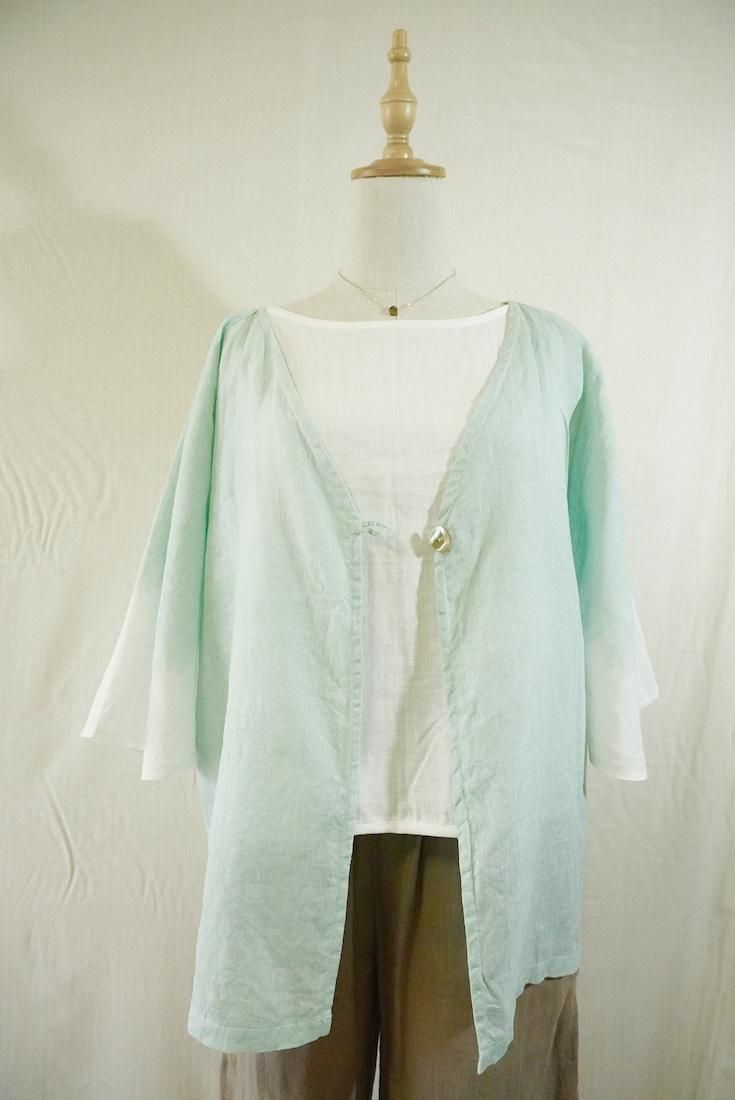 French Linen Flare Cardigan Sage