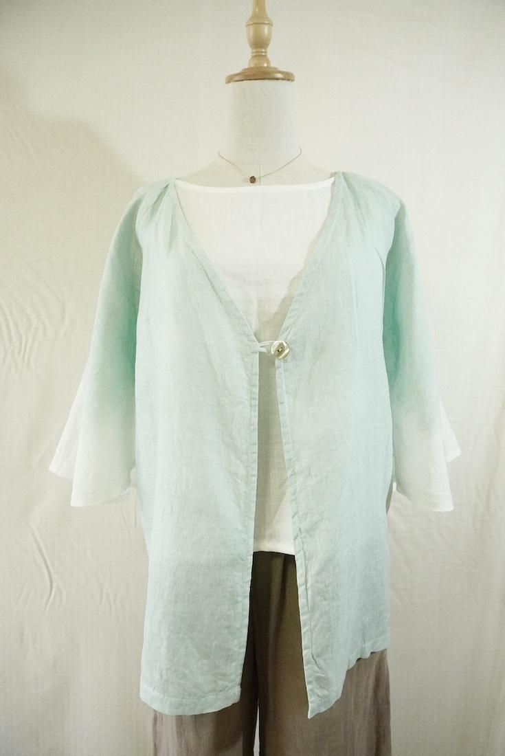 French Linen Flare Cardigan Sage