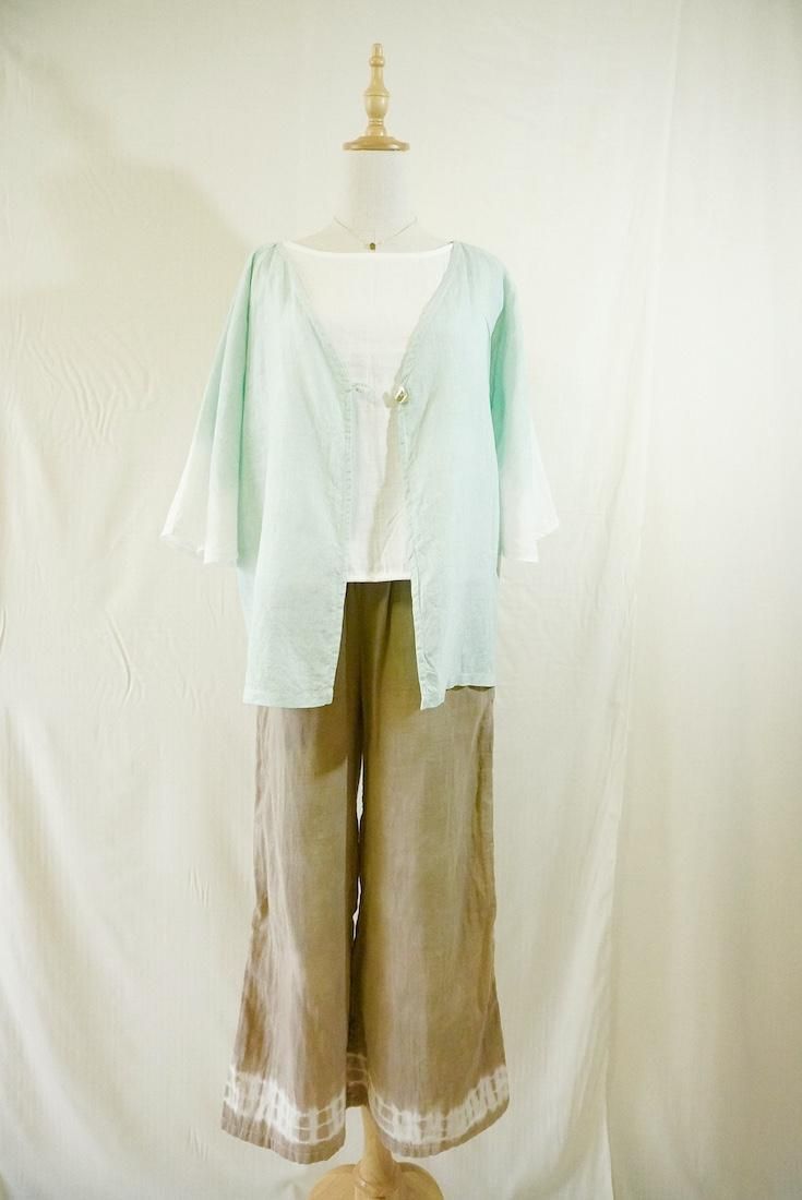 French Linen Flare Cardigan Sage