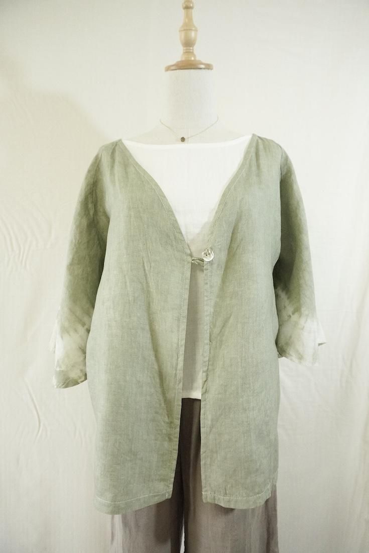 French Linen Flare Cardigan Greentea