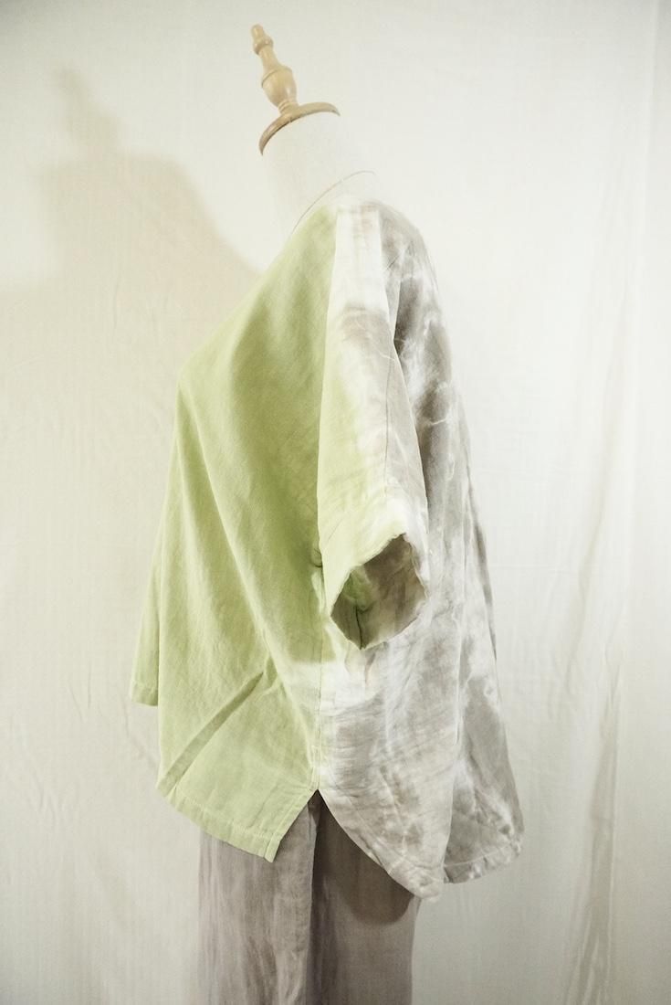 W-gauze Relax Top Greige x Olive
