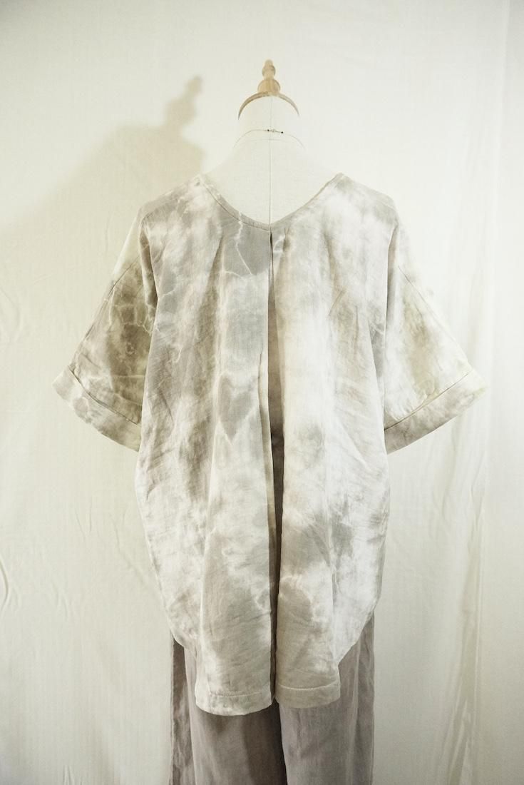 W-gauze Relax Top Greige x Olive