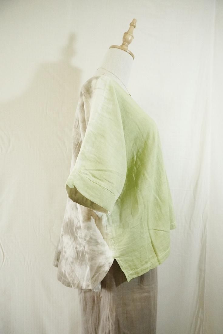 W-gauze Relax Top Greige x Olive