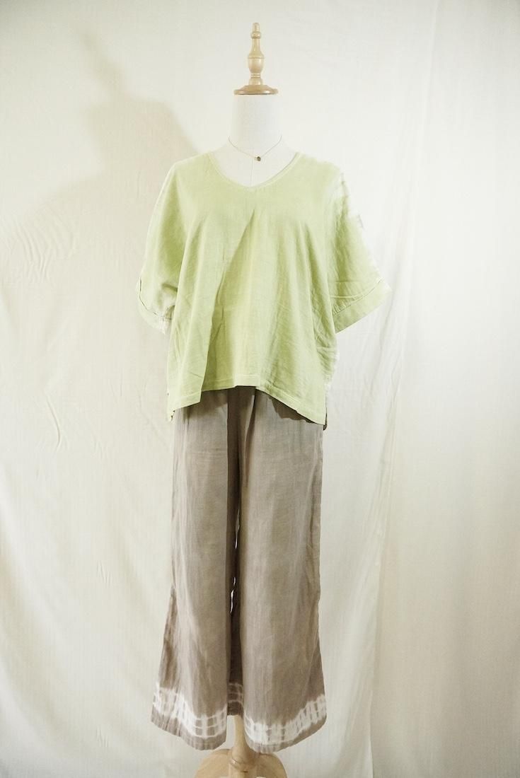 W-gauze Relax Top Greige x Olive