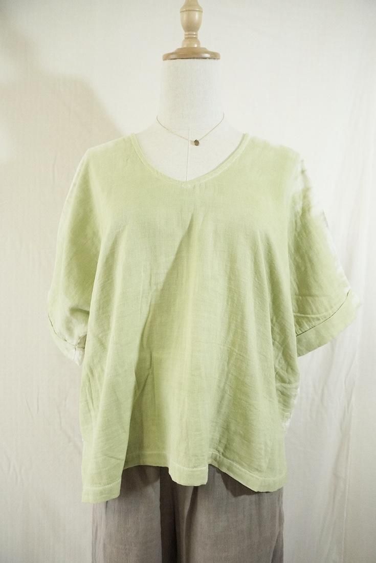W-gauze Relax Top Greige x Olive