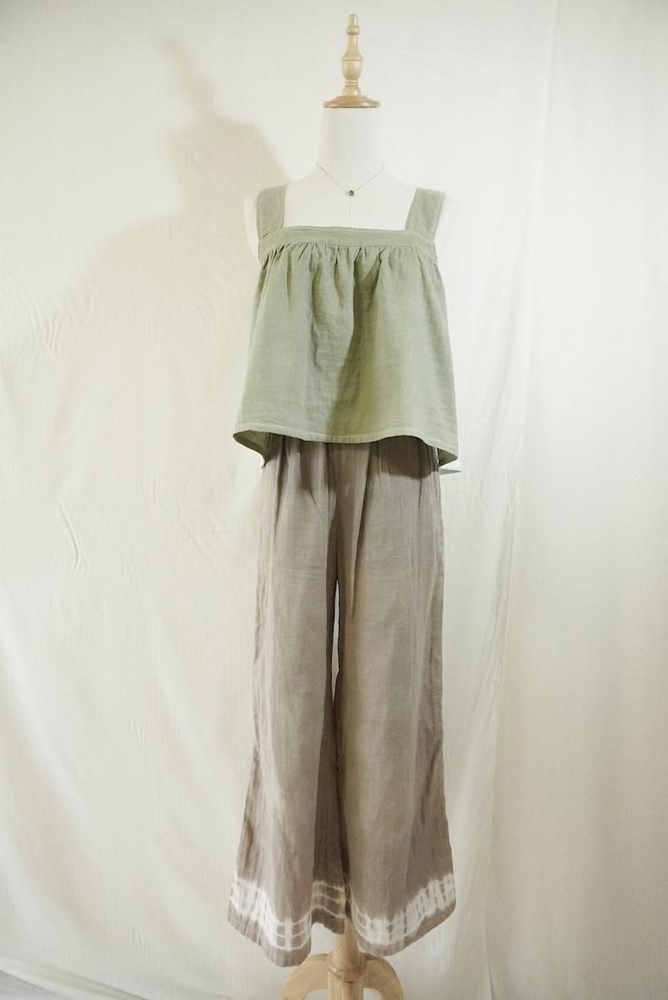 W-gauze Flare tank top Greentea x Icemint