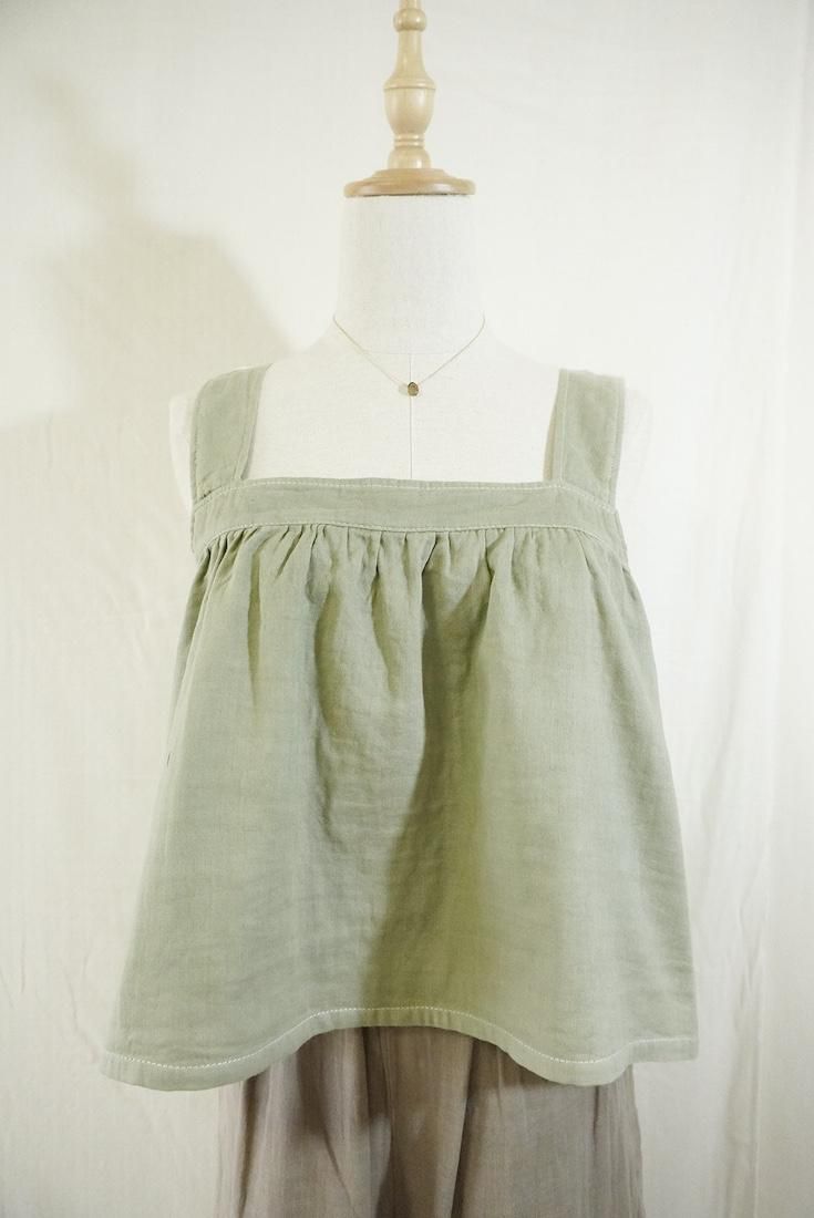 W-gauze Flare tank top Greentea x Icemint