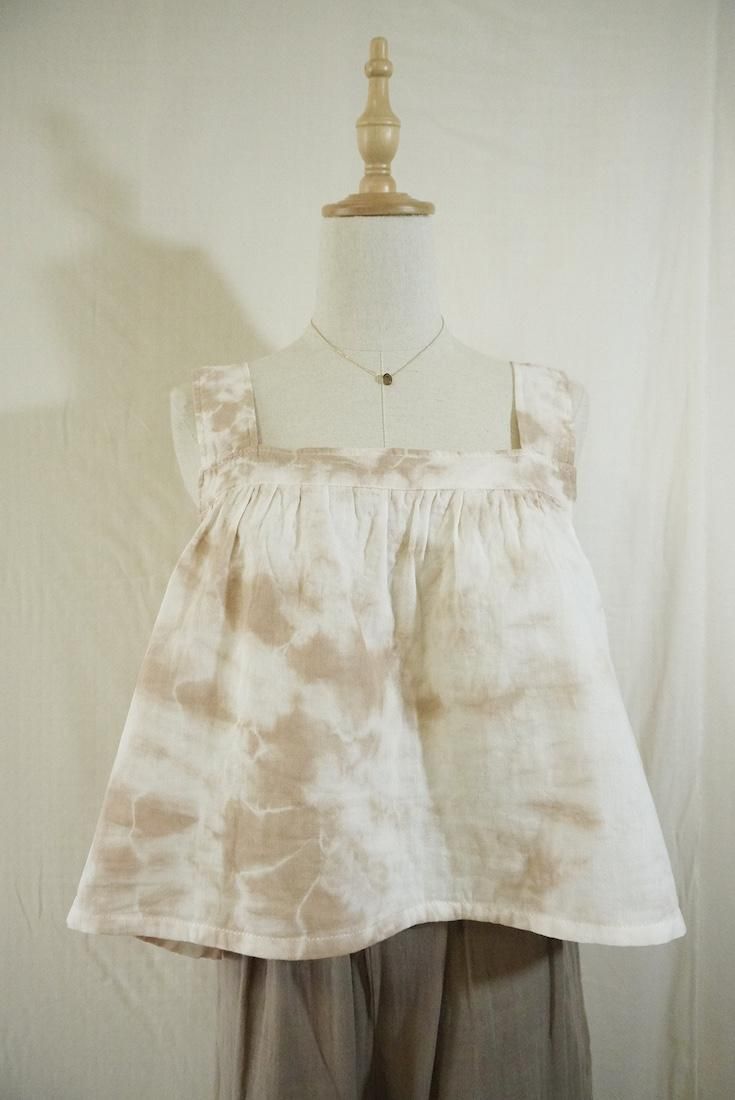 W-gauze Flare tank top “Brownsugar x Orangebeige”