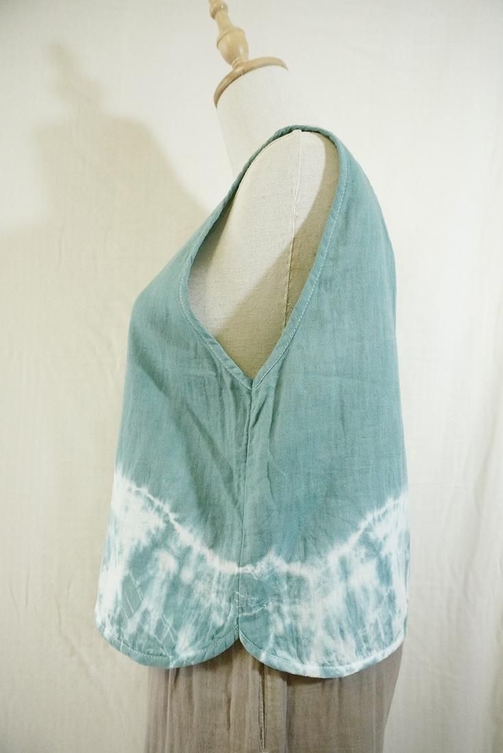 W gauze Back Open Tank Deepgreen 