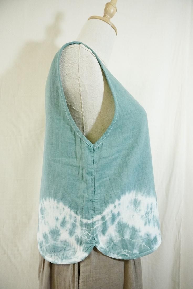 W gauze Back Open Tank Deepgreen 