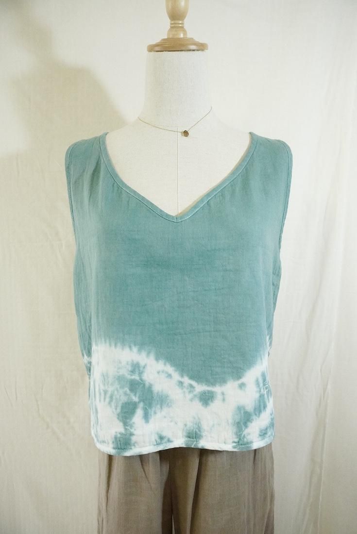 W gauze Back Open Tank Deepgreen 