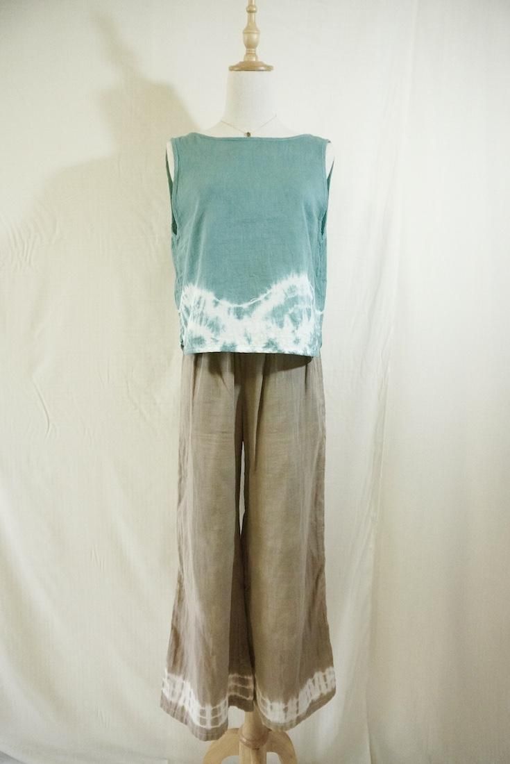 W gauze Back Open Tank Deepgreen 