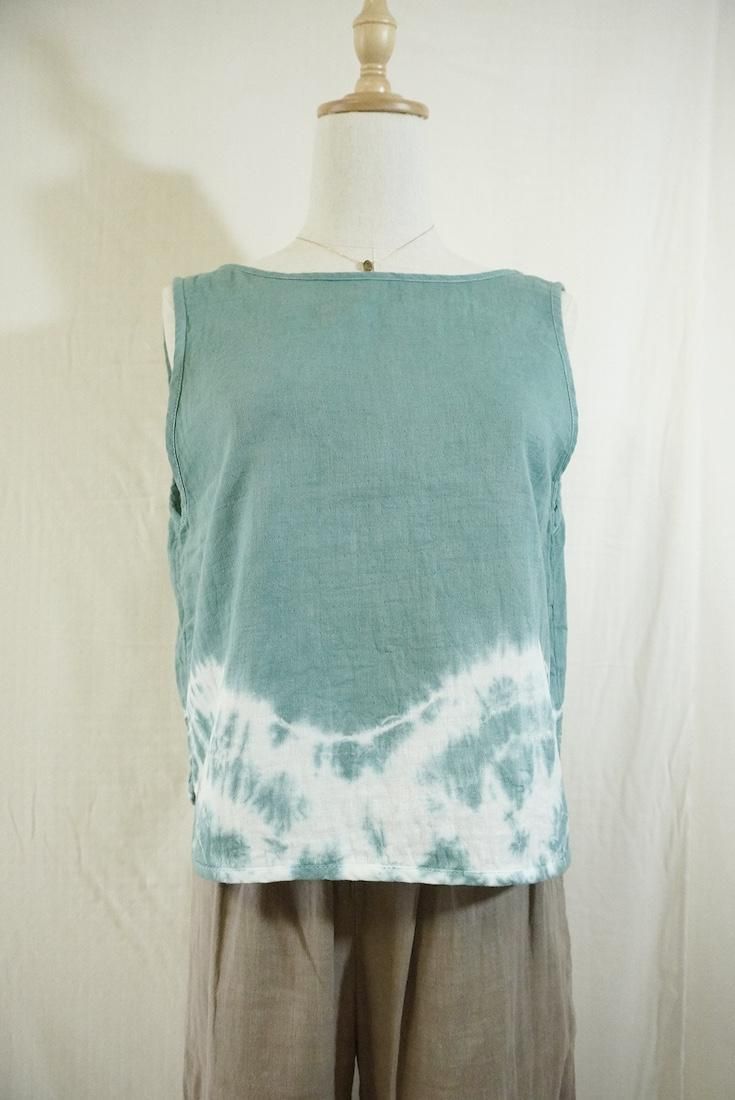 W gauze Back Open Tank Deepgreen 