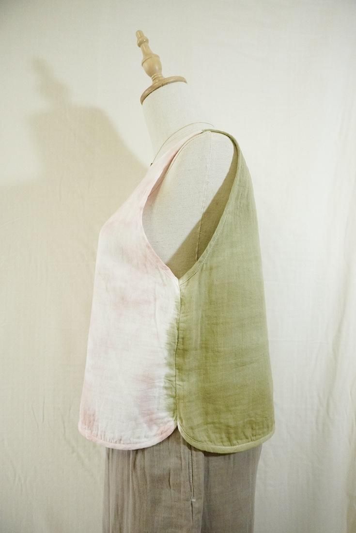 W gauze Back Open Tank Khaki x Pinkbeige