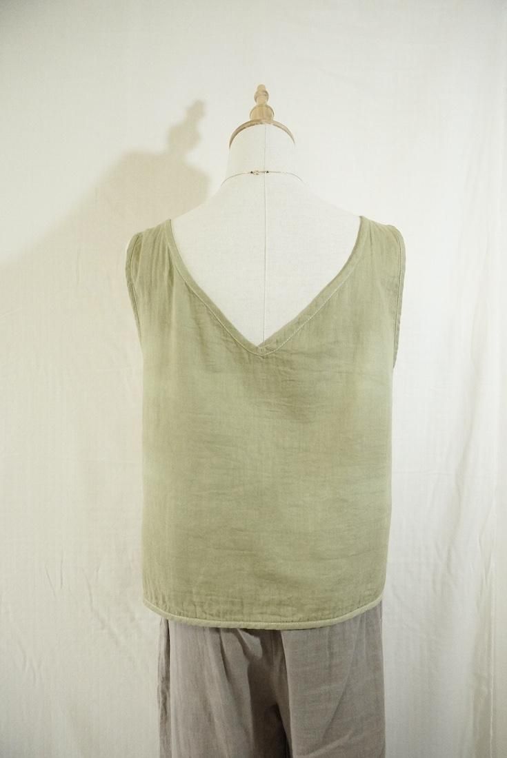 W gauze Back Open Tank “Khaki x Pinkbeige”