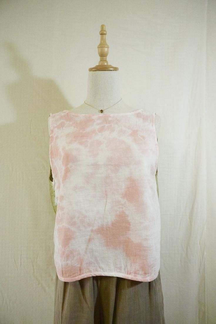 W gauze Back Open Tank Khaki x Pinkbeige
