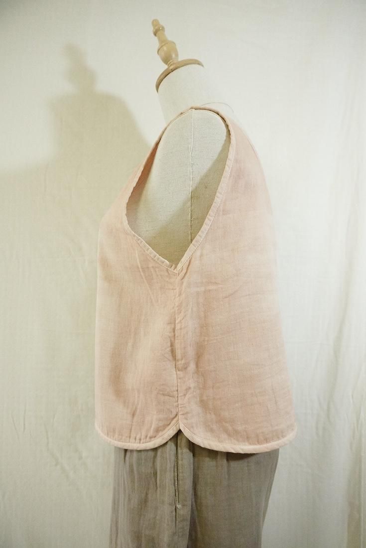W gauze Back Open Tank Taupe x Orangebeige