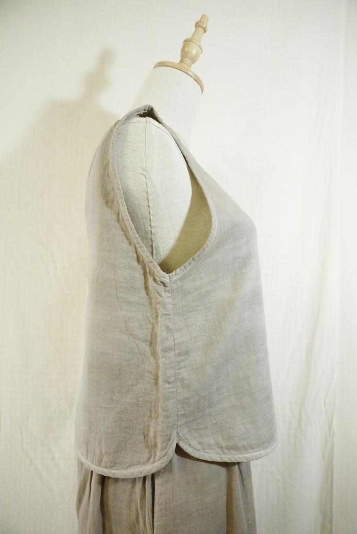 W gauze Back Open Tank Taupe x Orangebeige