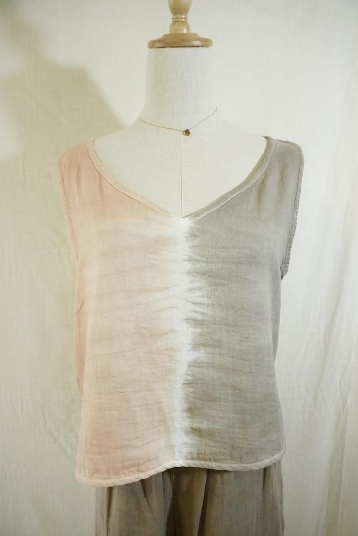 W gauze Back Open Tank Taupe x Orangebeige