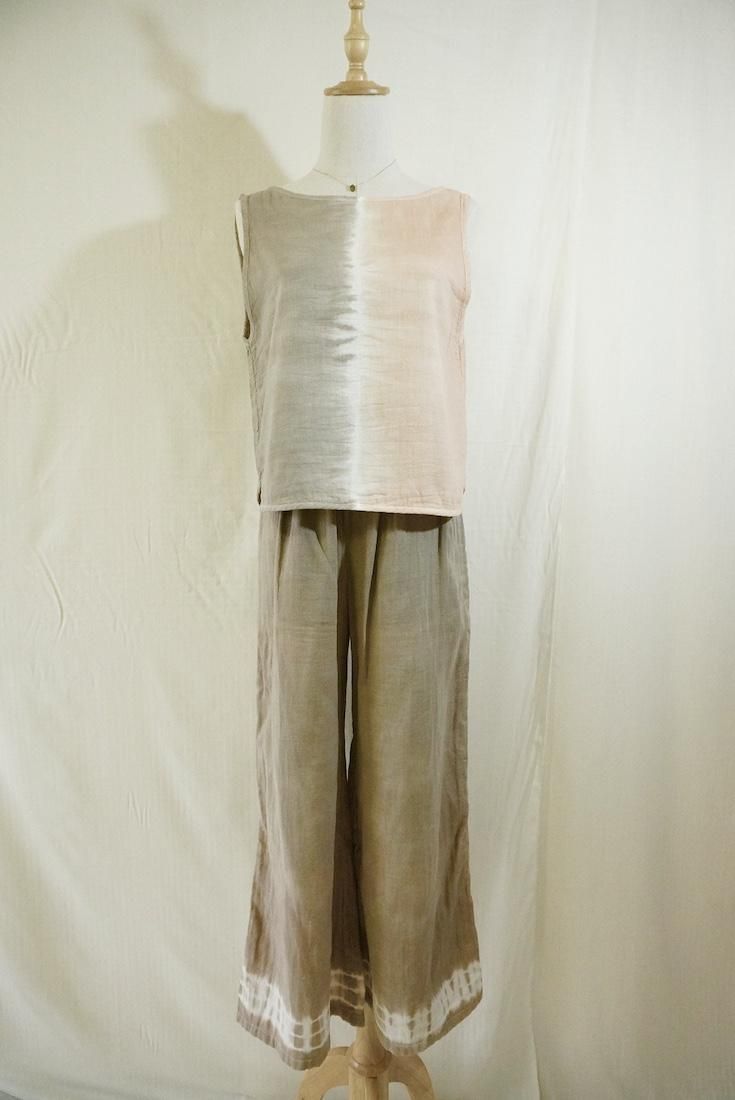 W gauze Back Open Tank Taupe x Orangebeige
