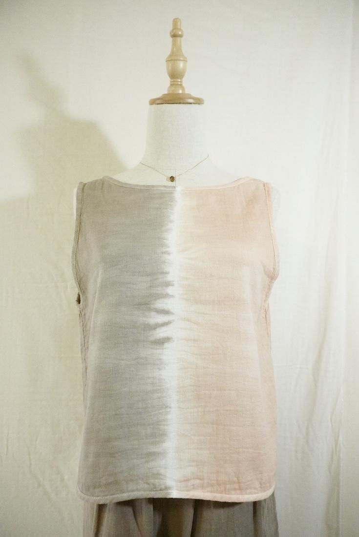 W gauze Back Open Tank Taupe x Orangebeige