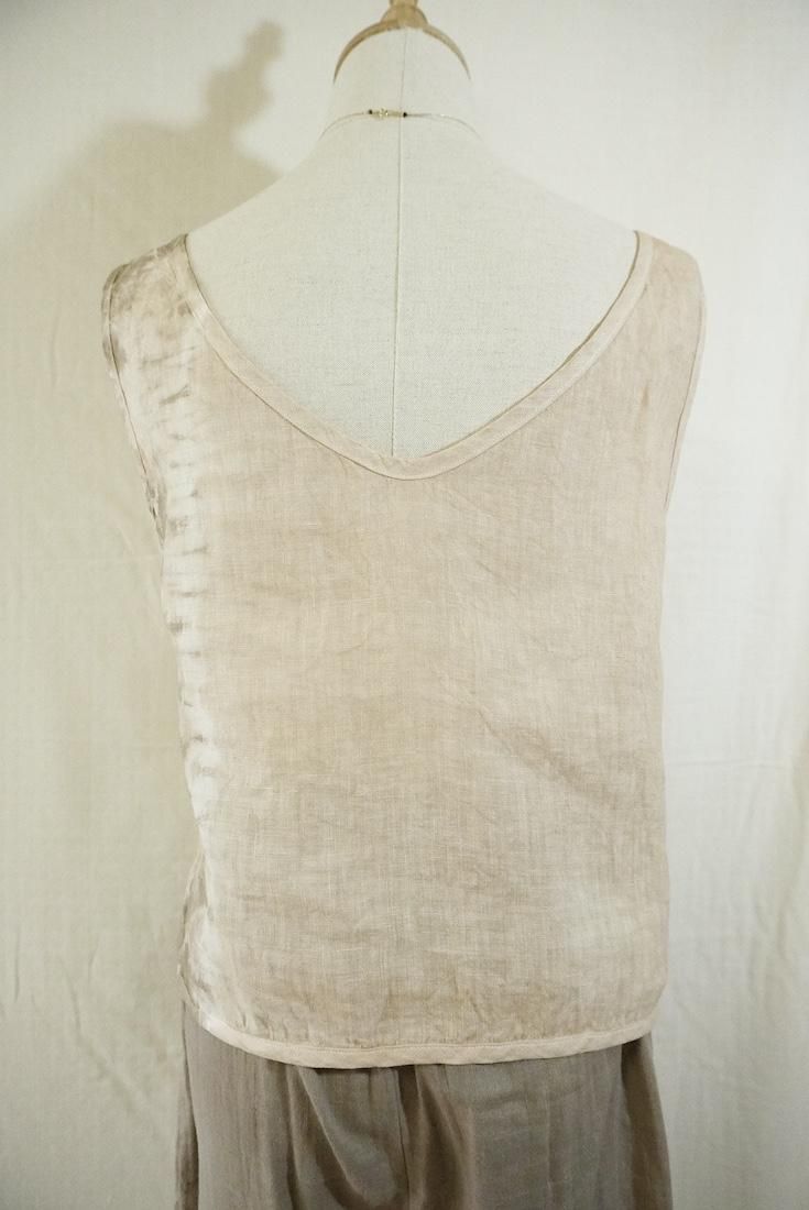 French Linen Back Open Tank Sandybeach x Greige