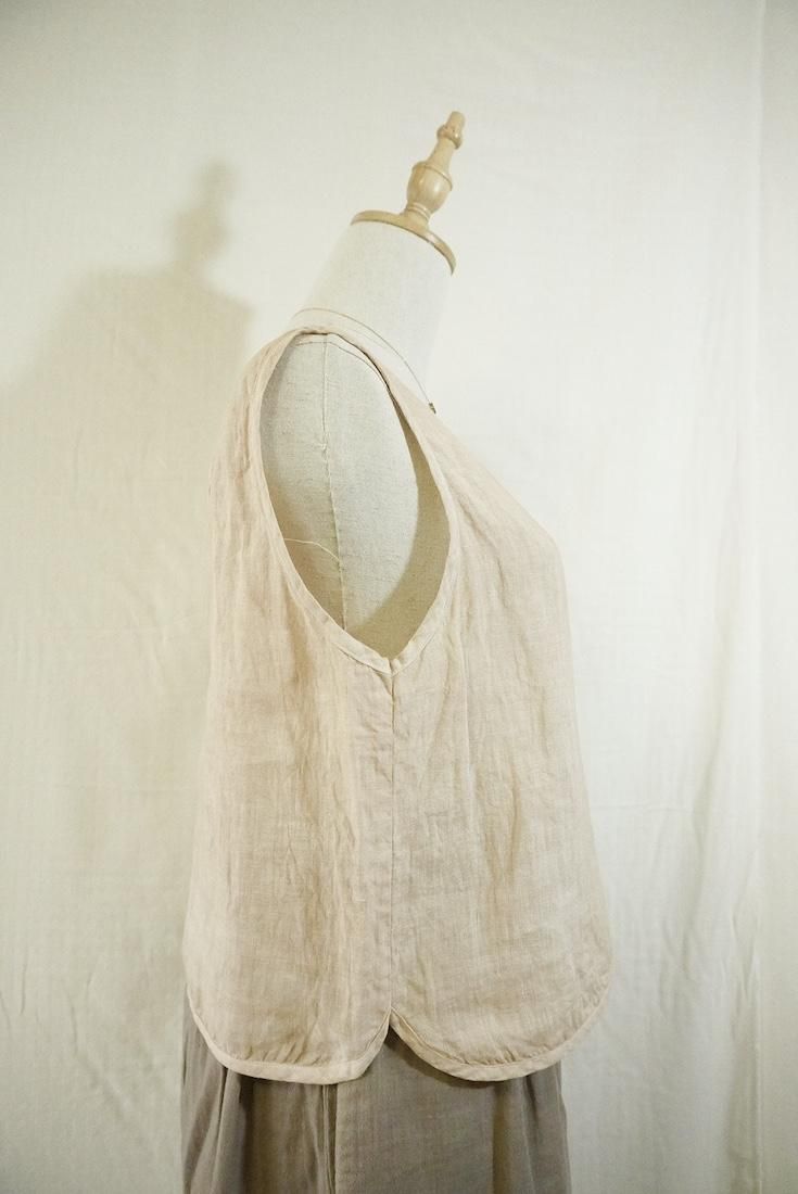 French Linen Back Open Tank Sandybeach x Greige