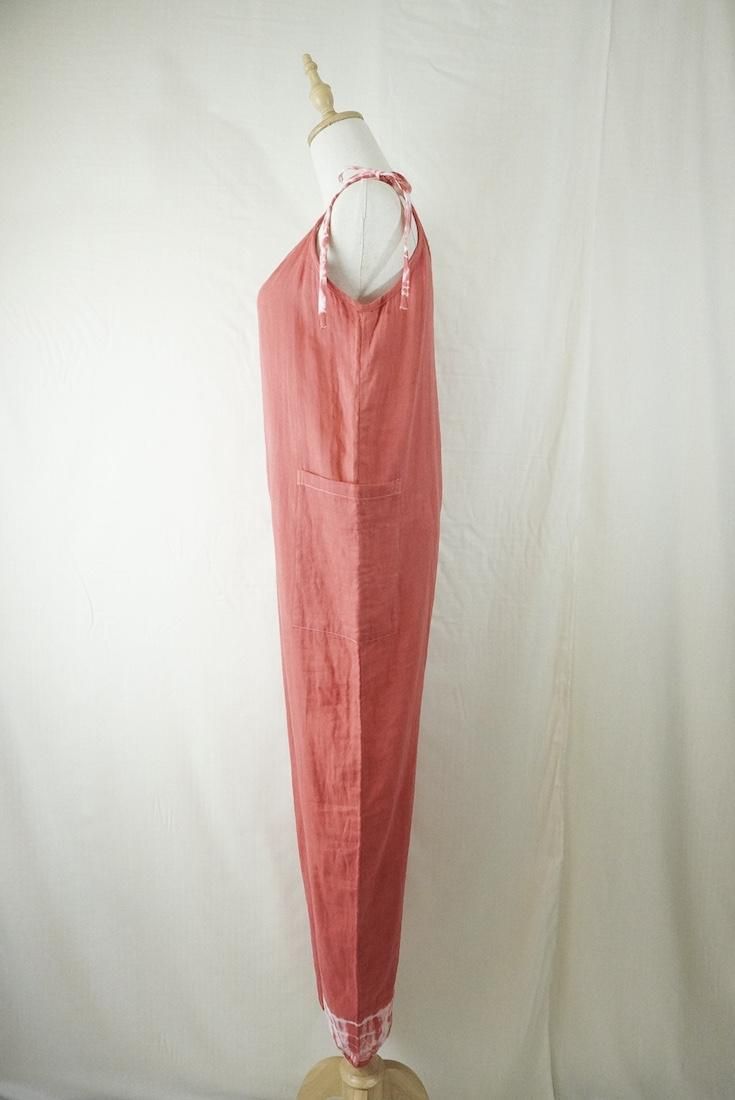 W-gauze  Ribbon long rompers  Hibiscus