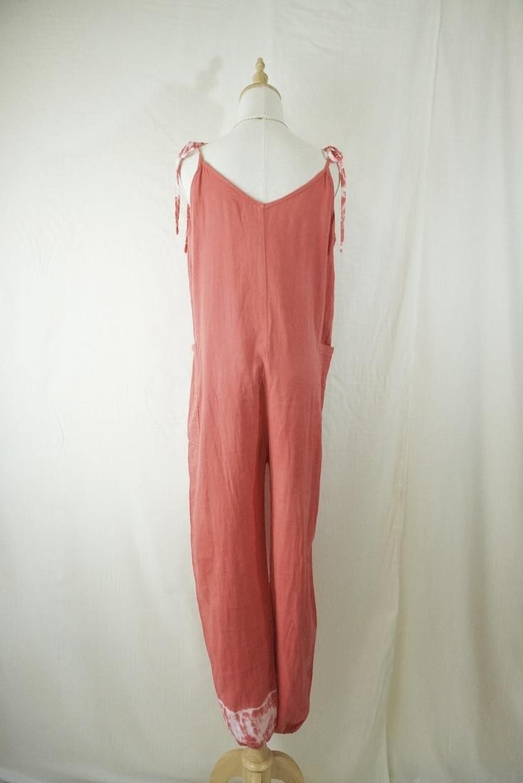 W-gauze  Ribbon long rompers  Hibiscus