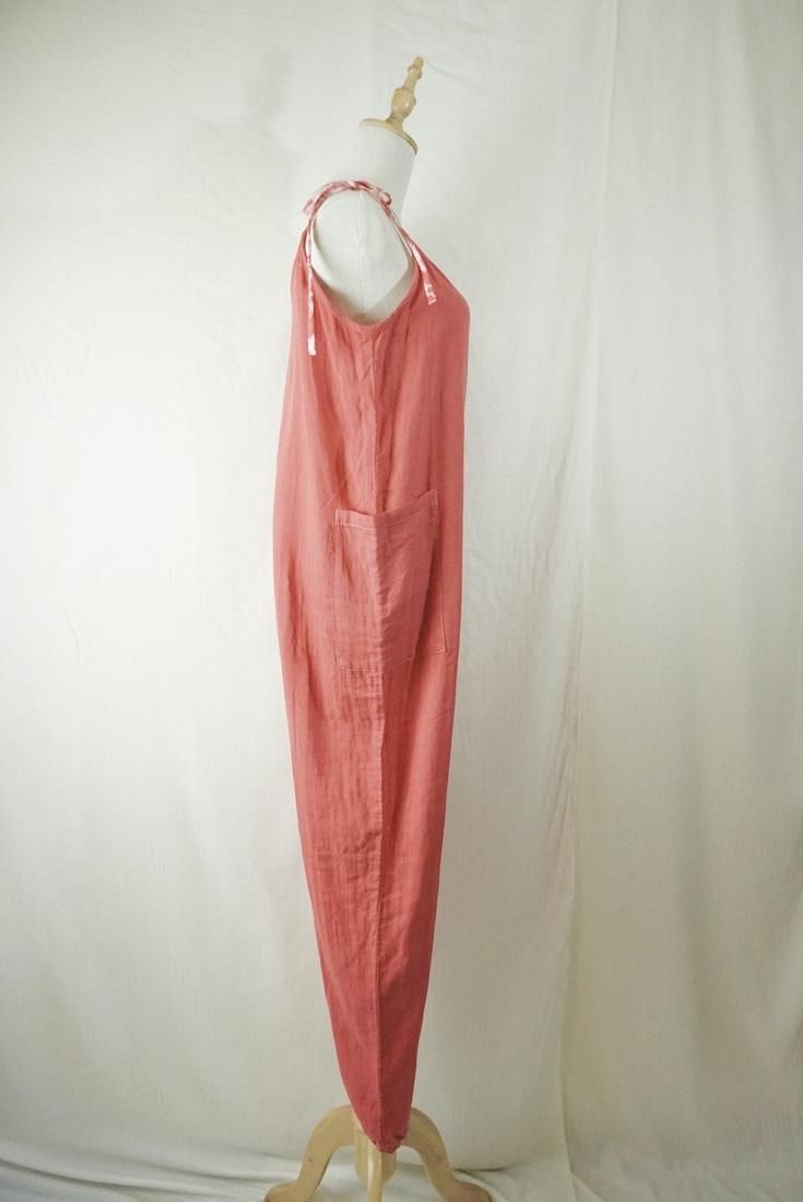 W-gauze  Ribbon long rompers  Hibiscus