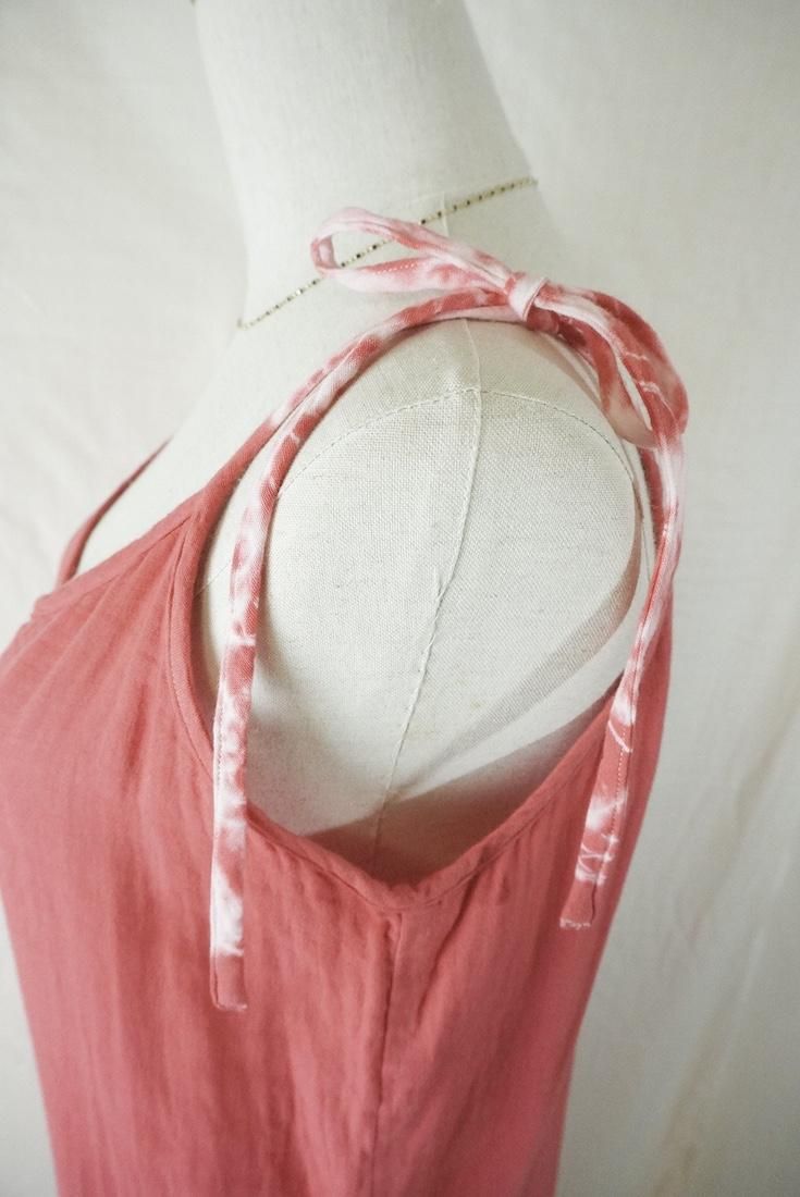 W-gauze  Ribbon long rompers  Hibiscus