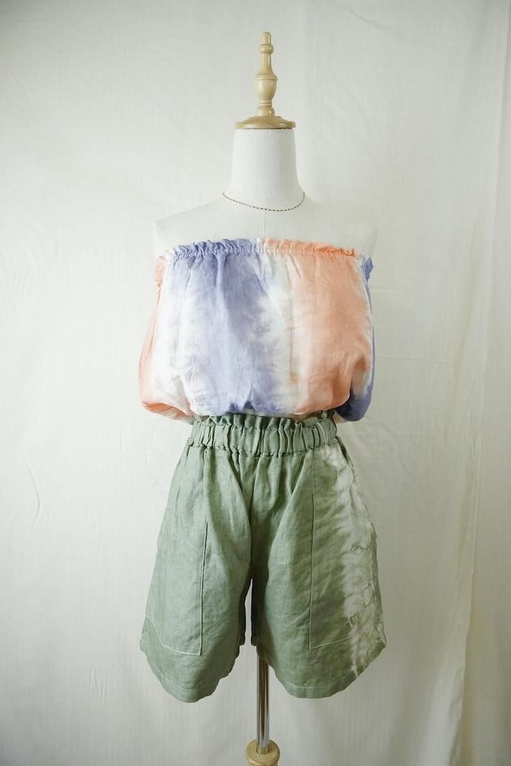 French Linen Short Bare top Amethyst x Orange