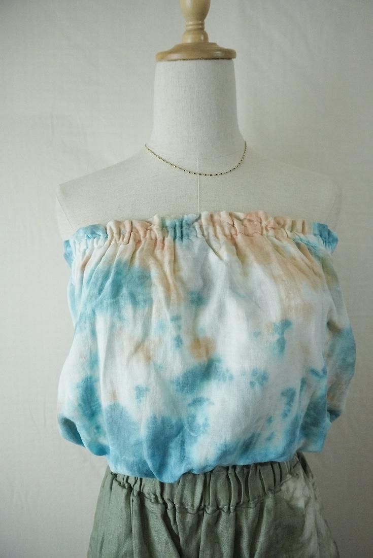 W-gauze Short Bare top VintageBlue x Apricot x Gray