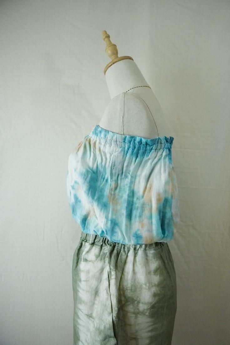 W-gauze Short Bare top VintageBlue x Apricot x Gray