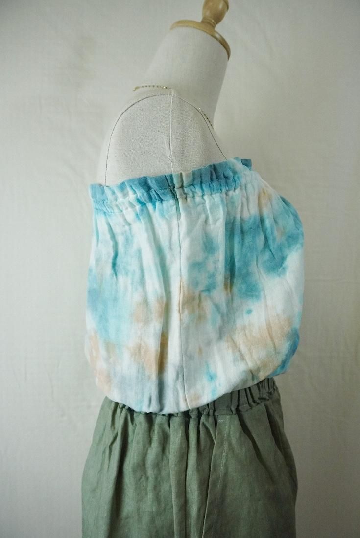 W-gauze Short Bare top VintageBlue x Apricot x Gray