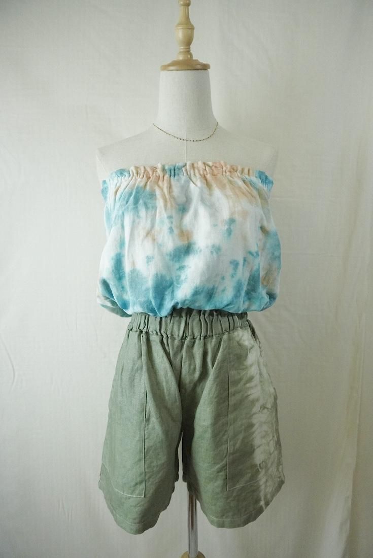 W-gauze Short Bare top VintageBlue x Apricot x Gray