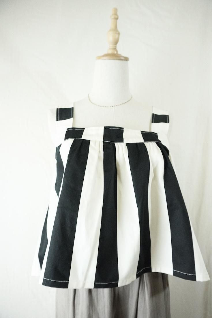Cotton  Stripe Flare tank top Black x White