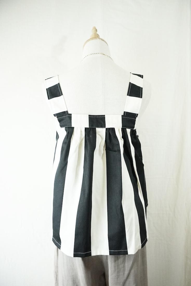 Cotton  Stripe Flare tank top Black x White